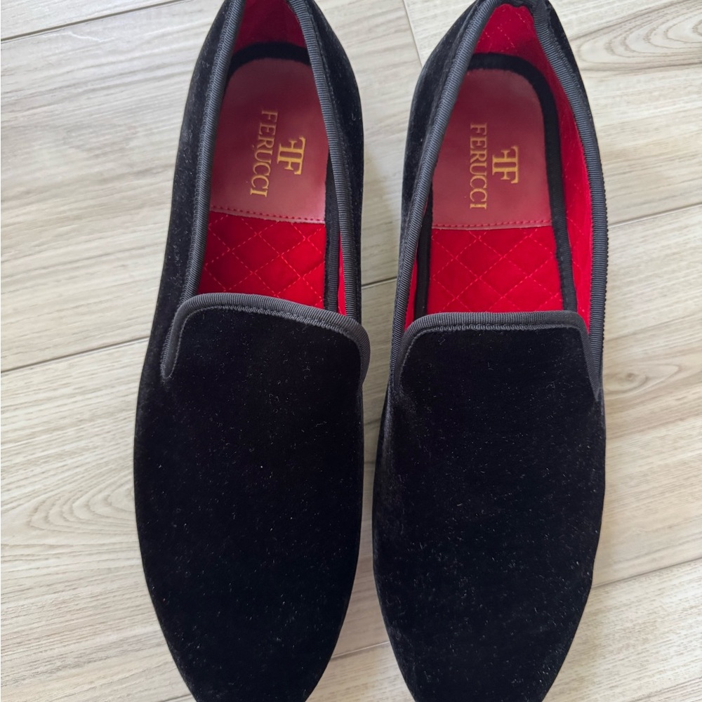 FERUCCI PLAIN BLACK VELVET ROUND TOE LOAFER SIZE 15 PROM WEDDING SHOES